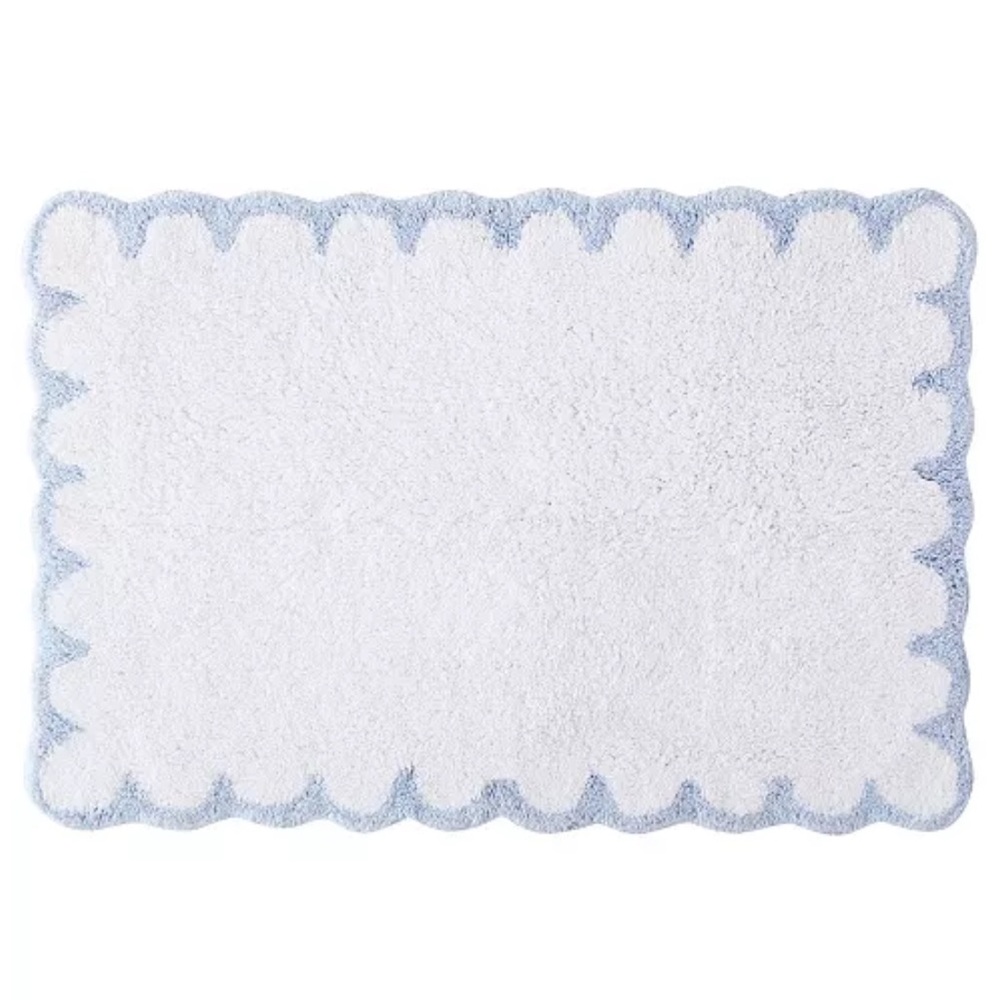 PERI HOME NWT Scallop Cotton Bath Rug -blue/white -30" x 20"